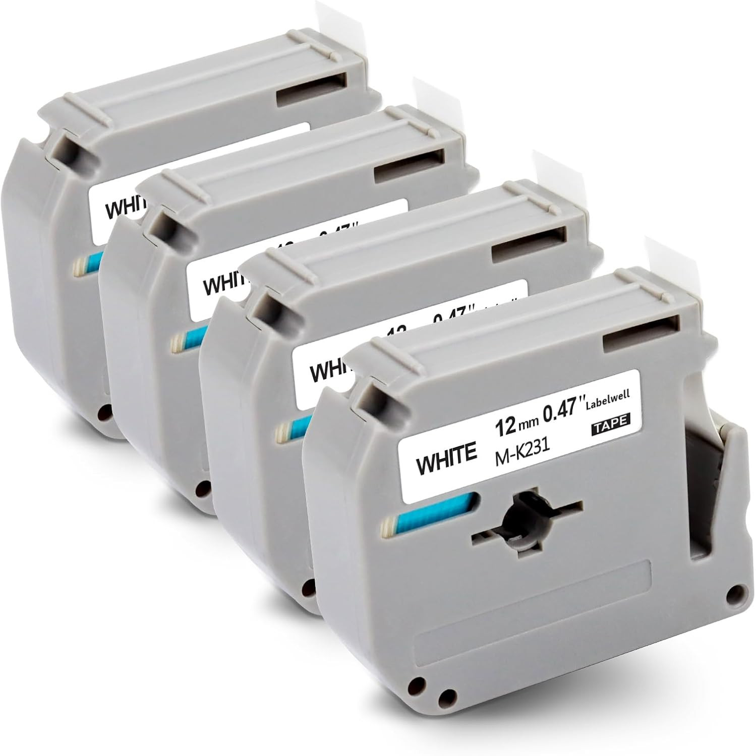 4pk Label Maker Tape 12mm 0.47 - fits Brother M-K231s P-Touch BLACK on WHITE