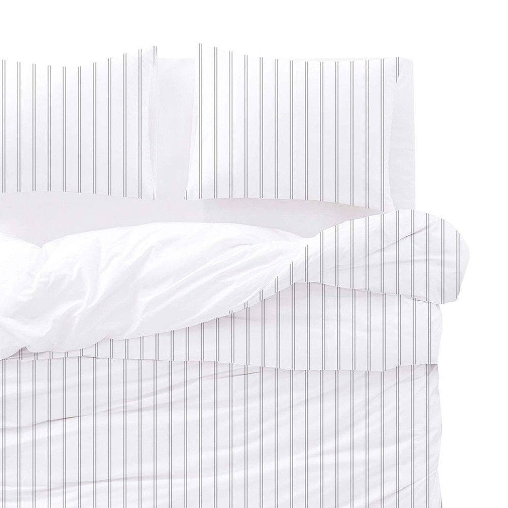 Wake In Cloud - Striped Comforter Set, Light Gray Grey Vertical Stripes Pattern