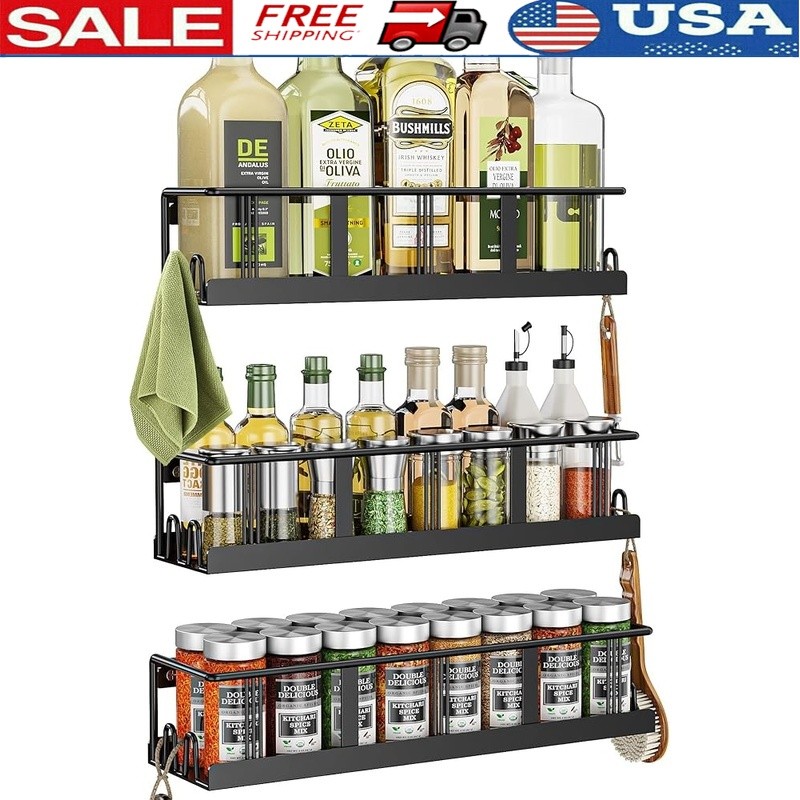 Durable Spice Rack Organizer Kitchen Storage Easy Install Rust Resistant Metal