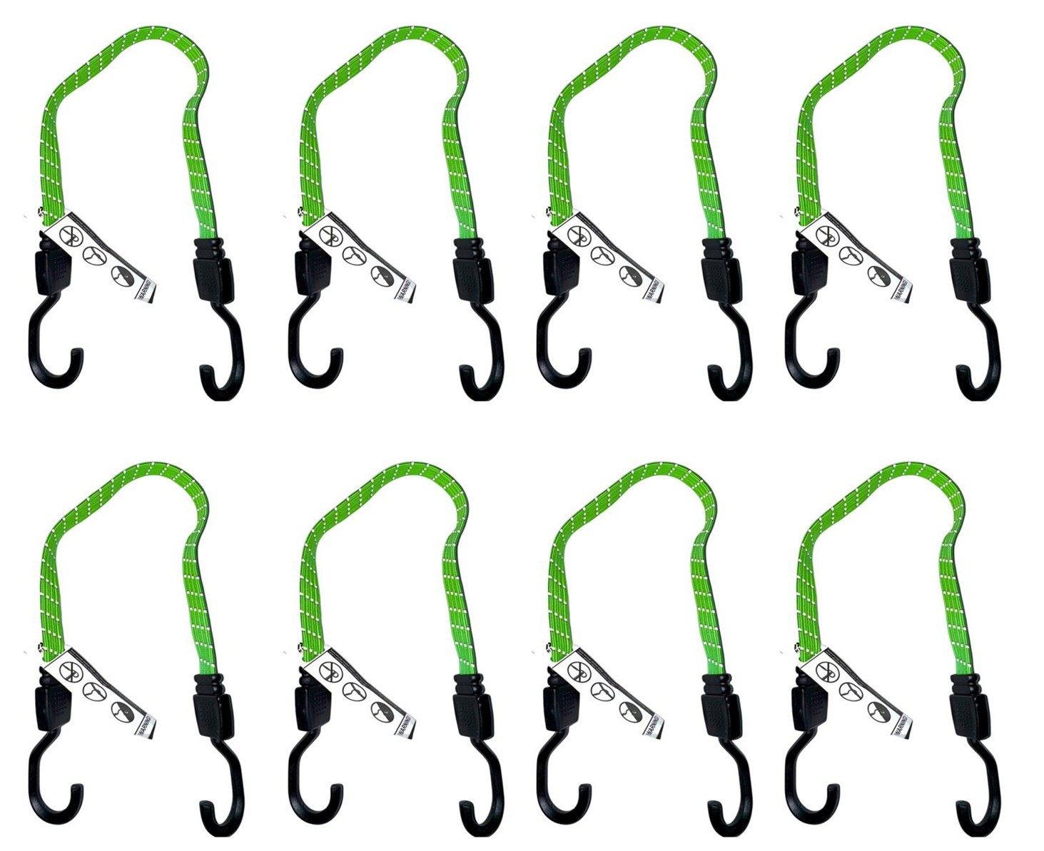 8-PK 24"  Reflective Flat Bungee Cords/Green color/Multi-use