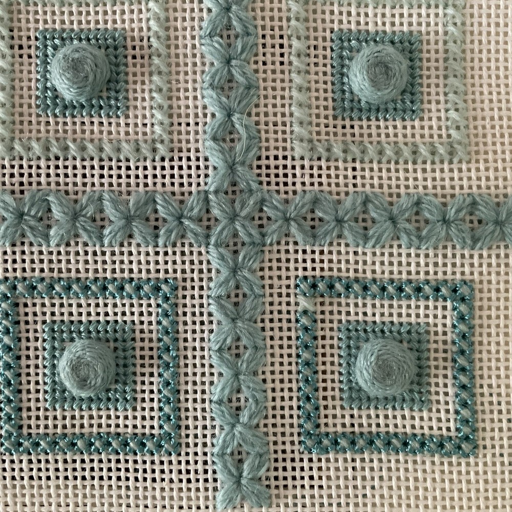 JBW DesignsBeaded Mini A Needlepoint Sampler Kit Started Judy Whitman 5" Square