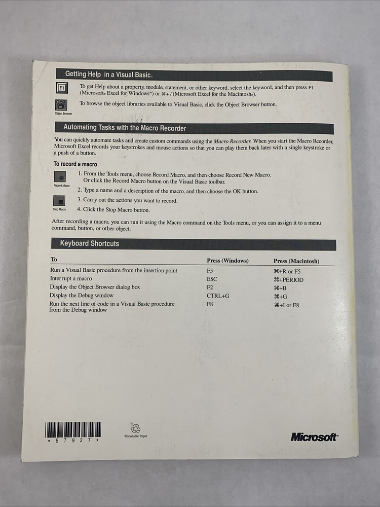 Microsoft Office Excel 5.0 User Guides Visual Basic Getting Started Vintage 1994