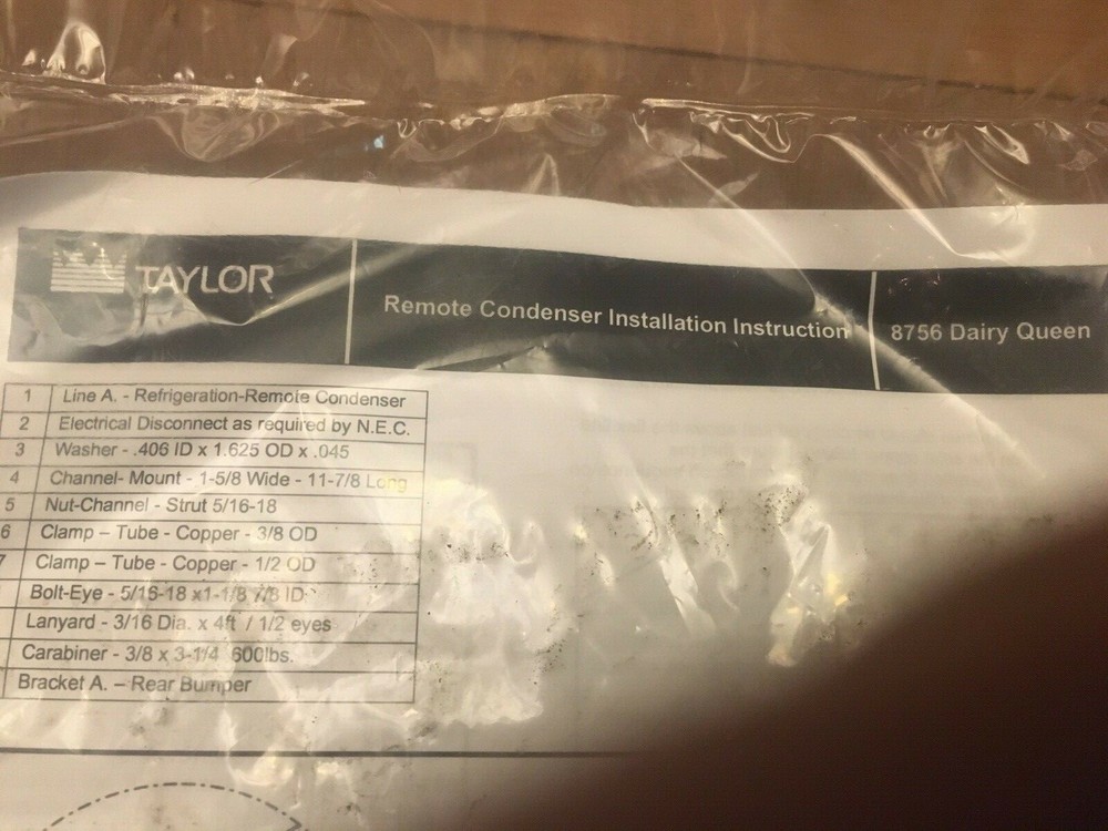 Taylor Ice Cream Machine Model 8756 Remote Condenser Installation Instructions