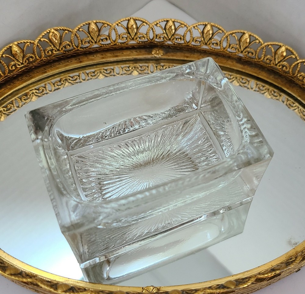 vtg CLEAR rectangular shape MASTER SALT CELLAR DIP OPEN MINT DISH  Free Ship US