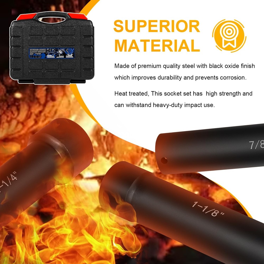 1/2 Inch Drive Heavy Duty Extended Length Extra-Deep Length Impact Socket Set...