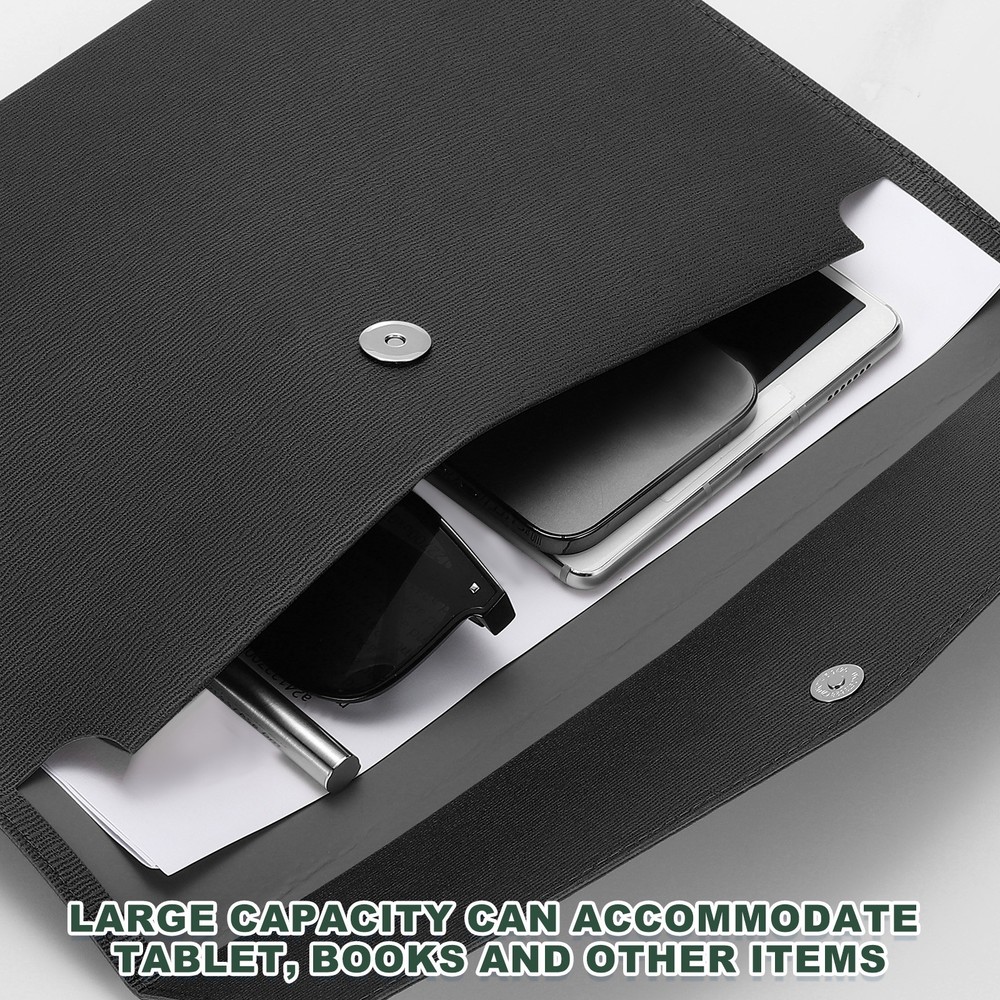 PU Leather A4 File Folder, Document Holder Filing Organizer Style 4, Black