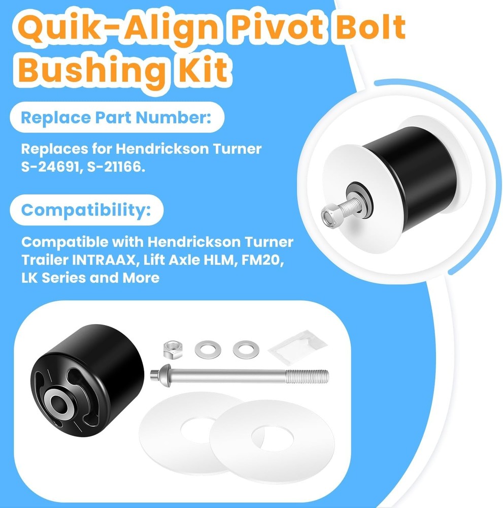 Quick Align Pivot Bolt Bushing Kit Replacement for Hendrickson S-24691 & S-21166