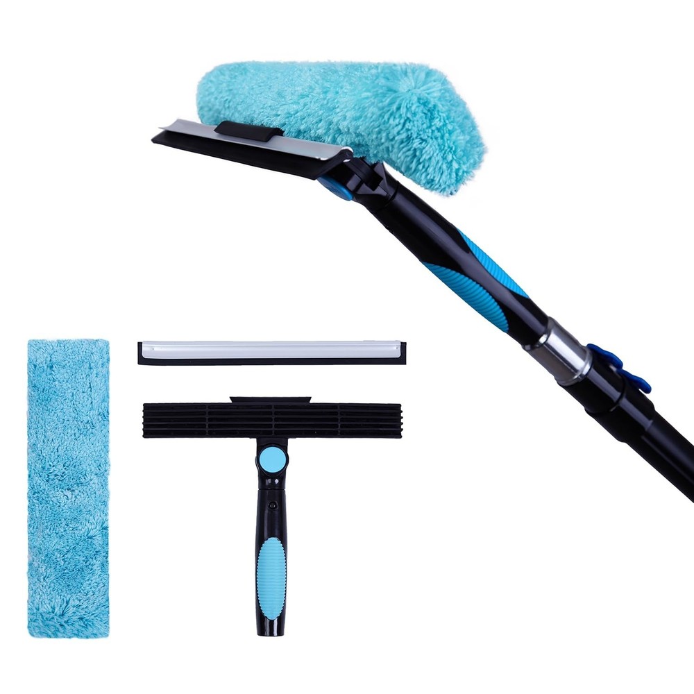 11" Window Squeegee and Microfiber Scrubber 2-in-1 Combo Cleaning Tools (Atta...