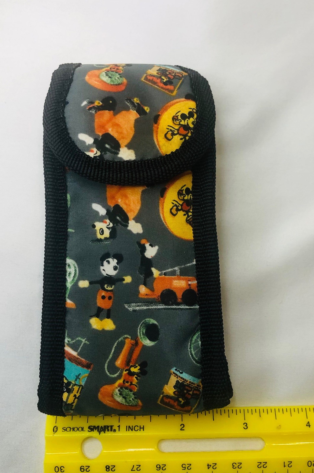 VTG Disney Mickey Mouse Mini Coin Purse Money Holder Bag Case Canvas Strap Clip