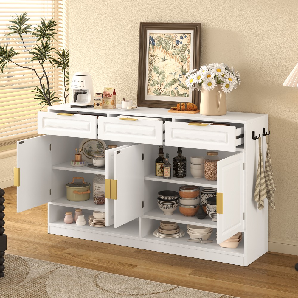 Sideboard with 3 Drawers & Adjustable Shelf, Multi-Functional Storage Buffet