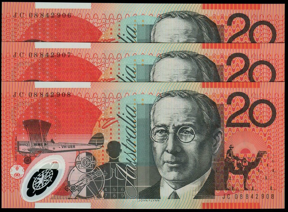 Australia - 2008 - $20 JC08 - 3 Consecutive Notes - Last Prefix - Uncirculated