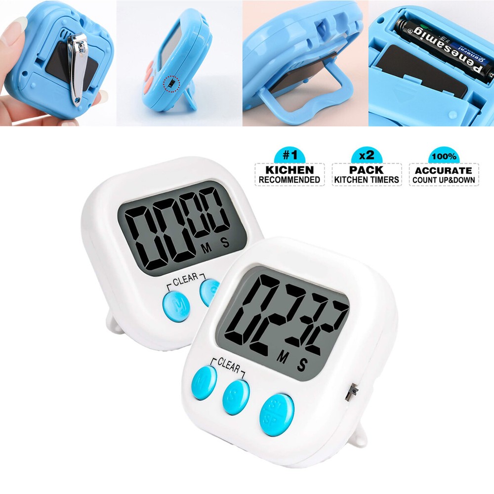 2x Digital Kitchen Timer Magnetic Cooking LCD Large Count Down Clear Loud Alarm