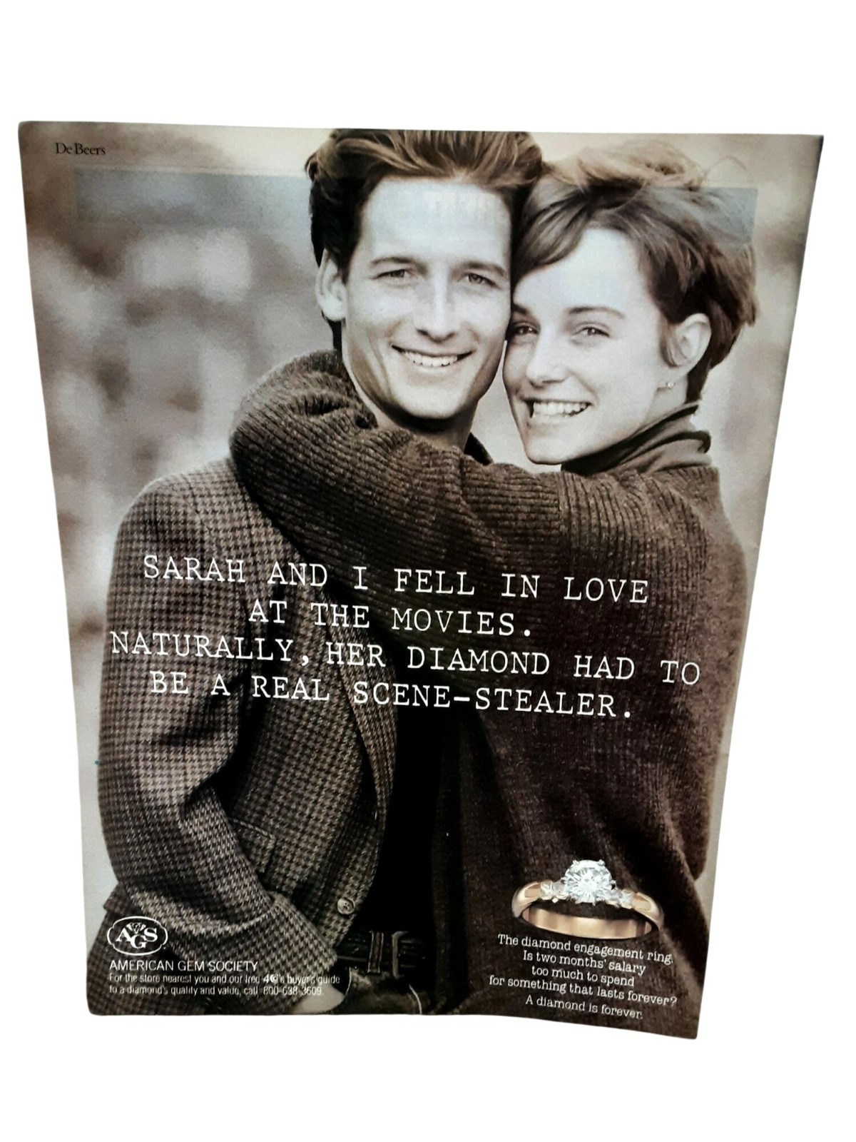 1992 De Beers Diamond Vintage Print Ad Engagement Ring Romance 90s