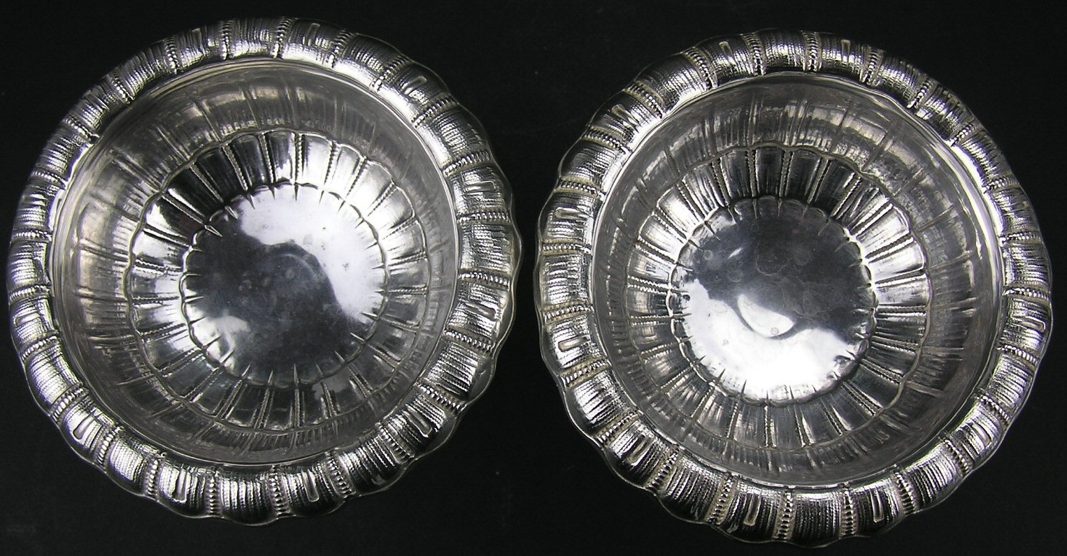 Pair Old 800 Silver German Sweet Meat Compotes Putti Riding Dolphin Hanau 627g