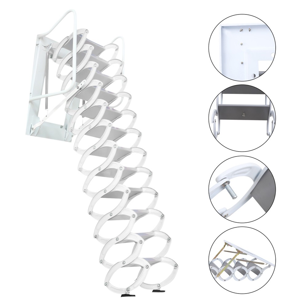 12 Step Wall Mounted Telescoping Loft Ladder Pull Down Folding Attic Stairs