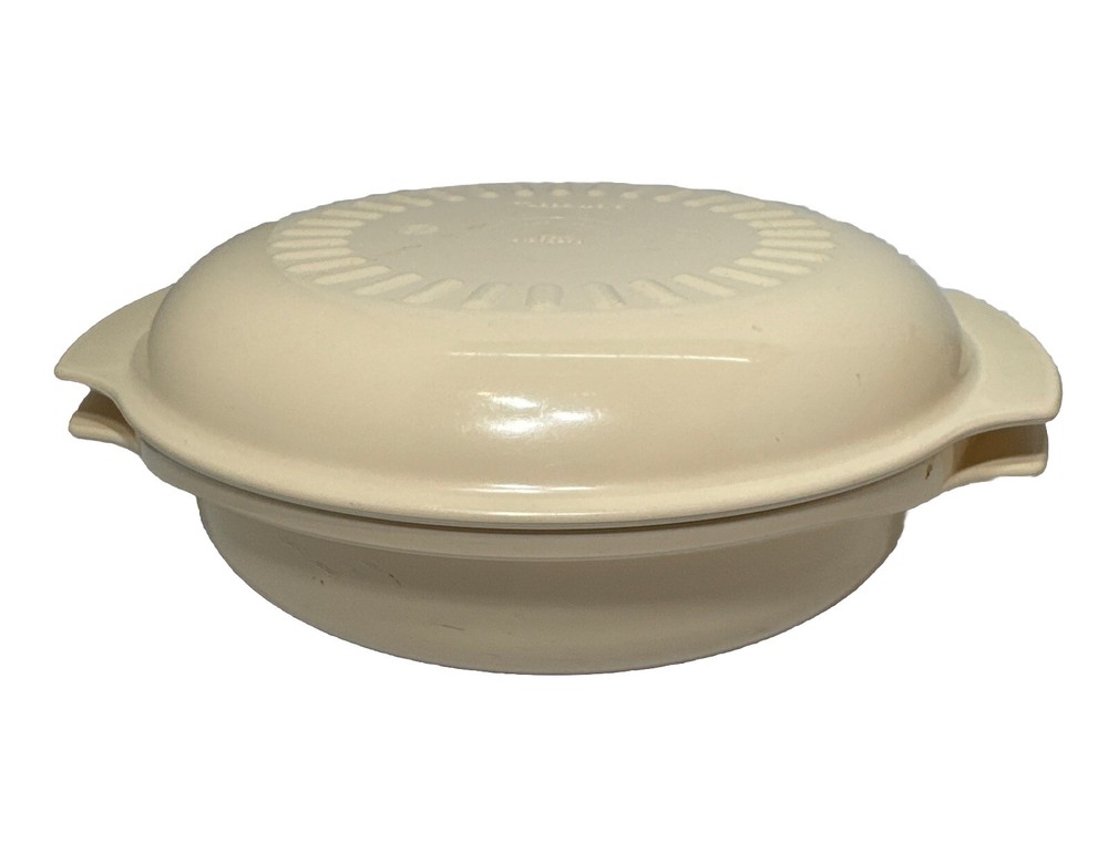 Vintage 4 Piece Tupperware Microwave Stackable Cooker Steamer almond
