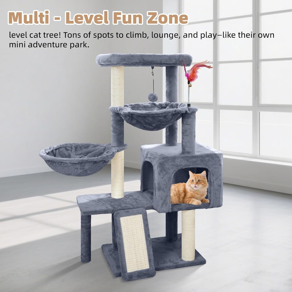 Cat Tree W/ Cat Condo & Two Hammocks Cat Tree W/ Scratching Posts & Scratching