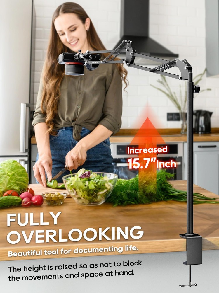 Overhead Camera Mount, Desk Mount with Articulating Arm, 5lb Black