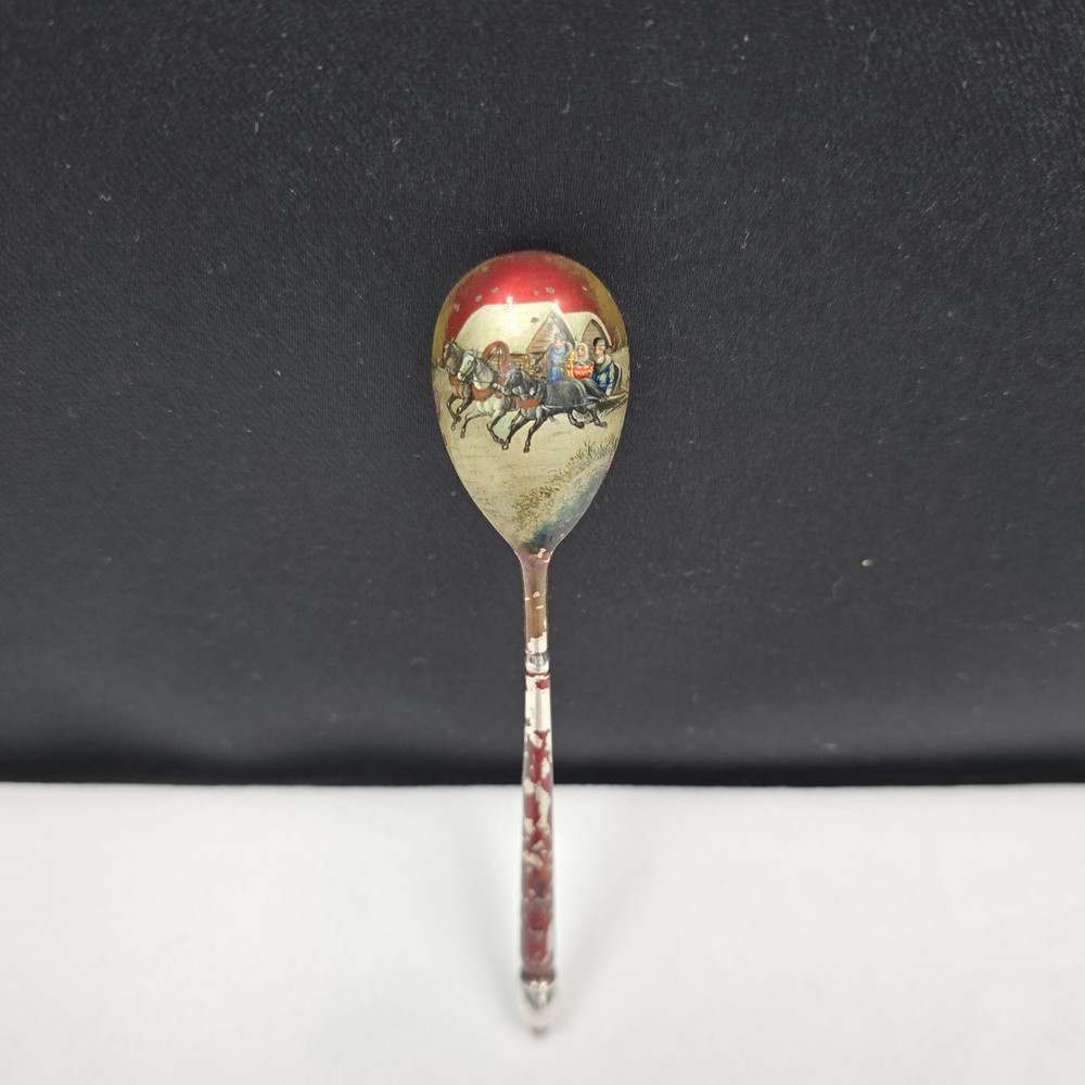 Antique Polychrome Russian Silver Small Spoon
