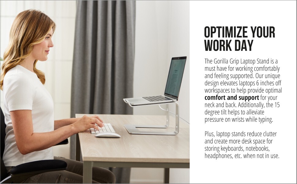 Gorilla Grip Ergonomic Laptop Computer Stand, Silver