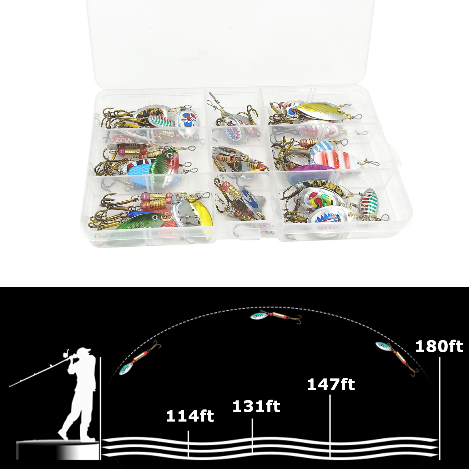 30 PCS Fishing Lures Metal Spinner Baits Bass Tackle Crankbait Trout Spoon Trout