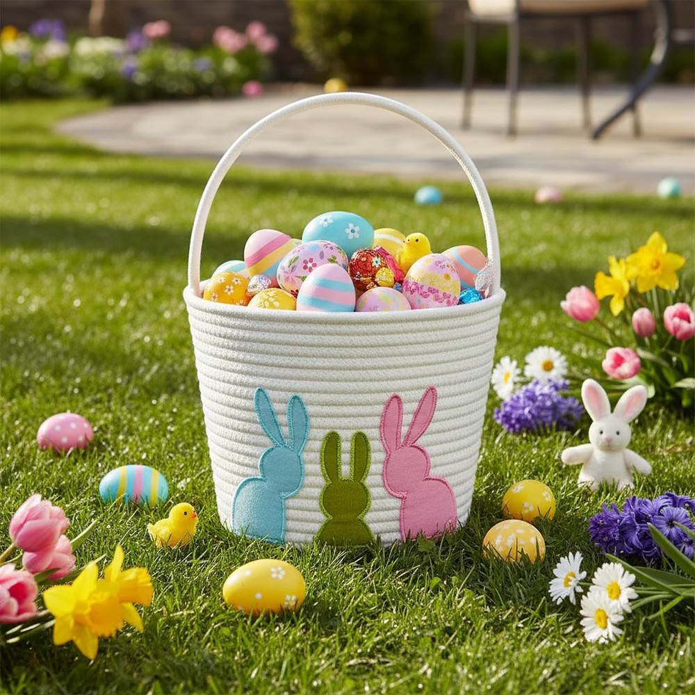 E-FirstFeeling Easter Baskets for Kids, Woven Easter Bunny Basket with Handle...