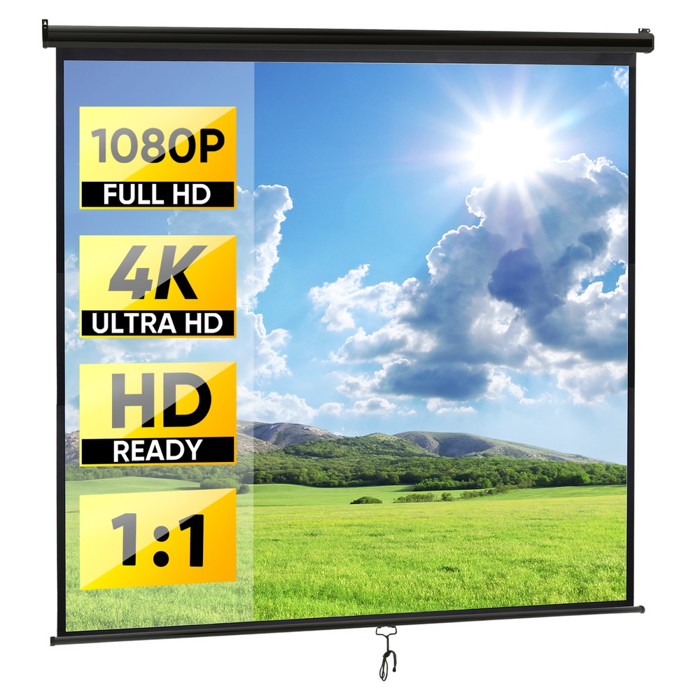 84 inch Pull Down Black Frame Projector Screen Foldable and Portable Sided 1:1