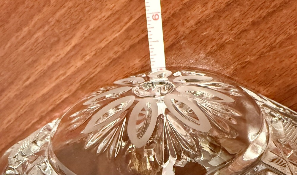 Large Heavy Etched Crystal Covered Oval Bowl/Dish