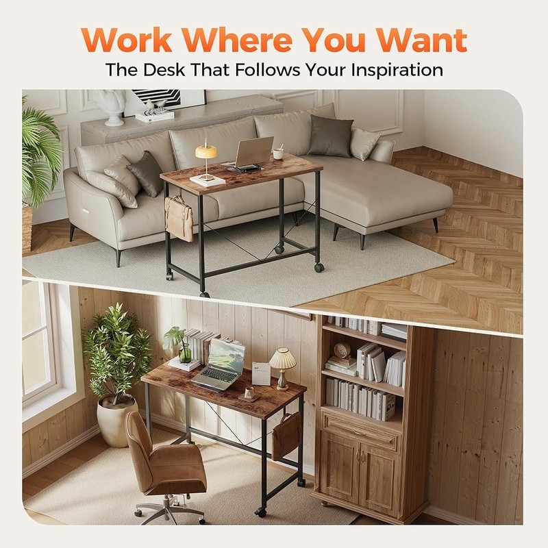 Portable Rolling Computer Desk W/ Wheels Space Saving Home Office & Study New