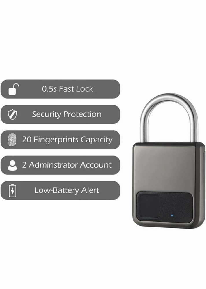 Smart Fingerprint Padlock, 20 Fingerprints, App Compatible, Security