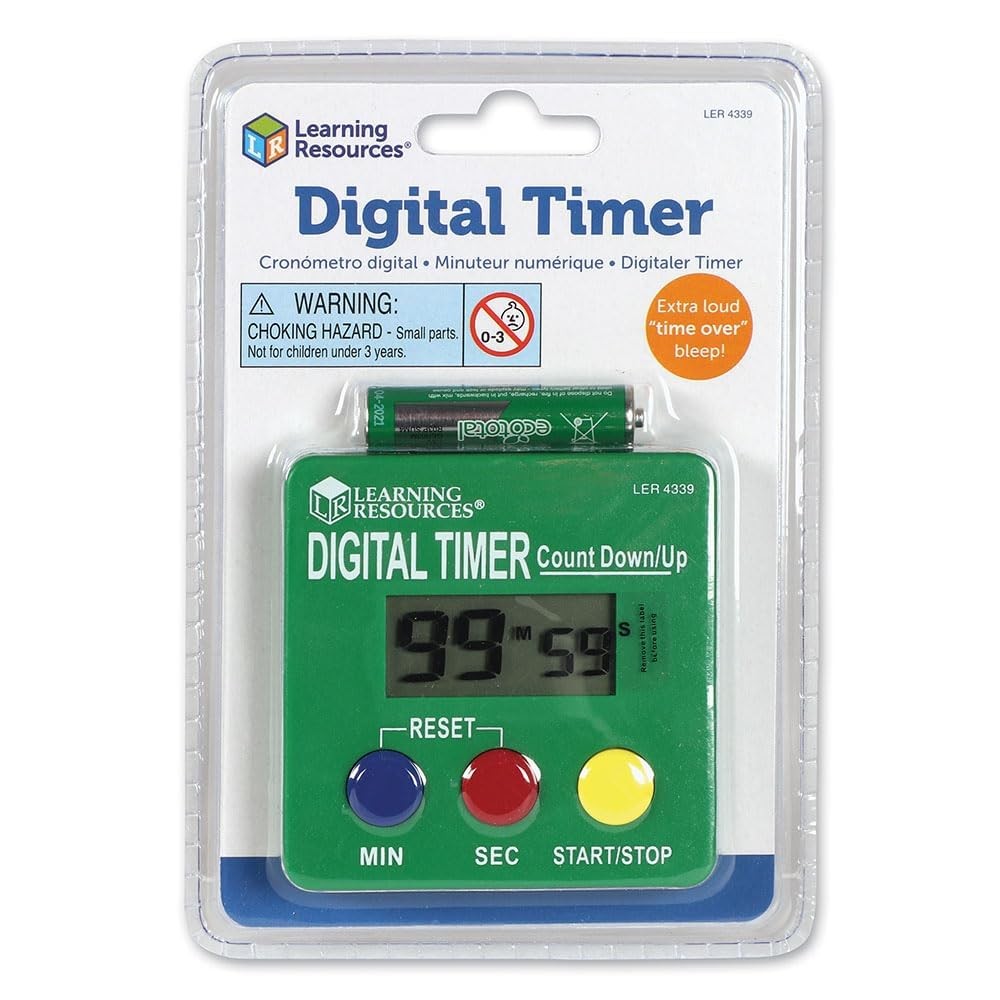 Learning Resources Digital Timer Count Down/Up Displays Seconds/Minutes