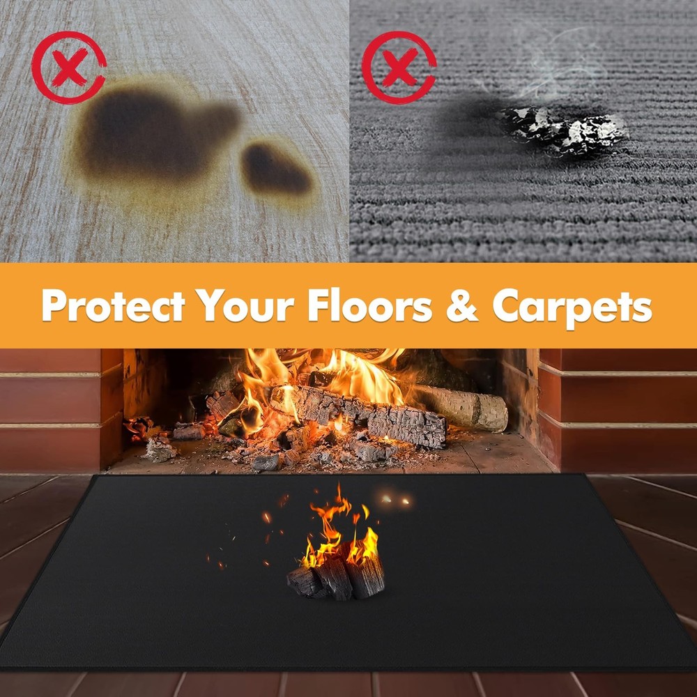 Health Rugs for Fireplaces Fire Resistant, 2' x 3'6" (Rectangular), Black