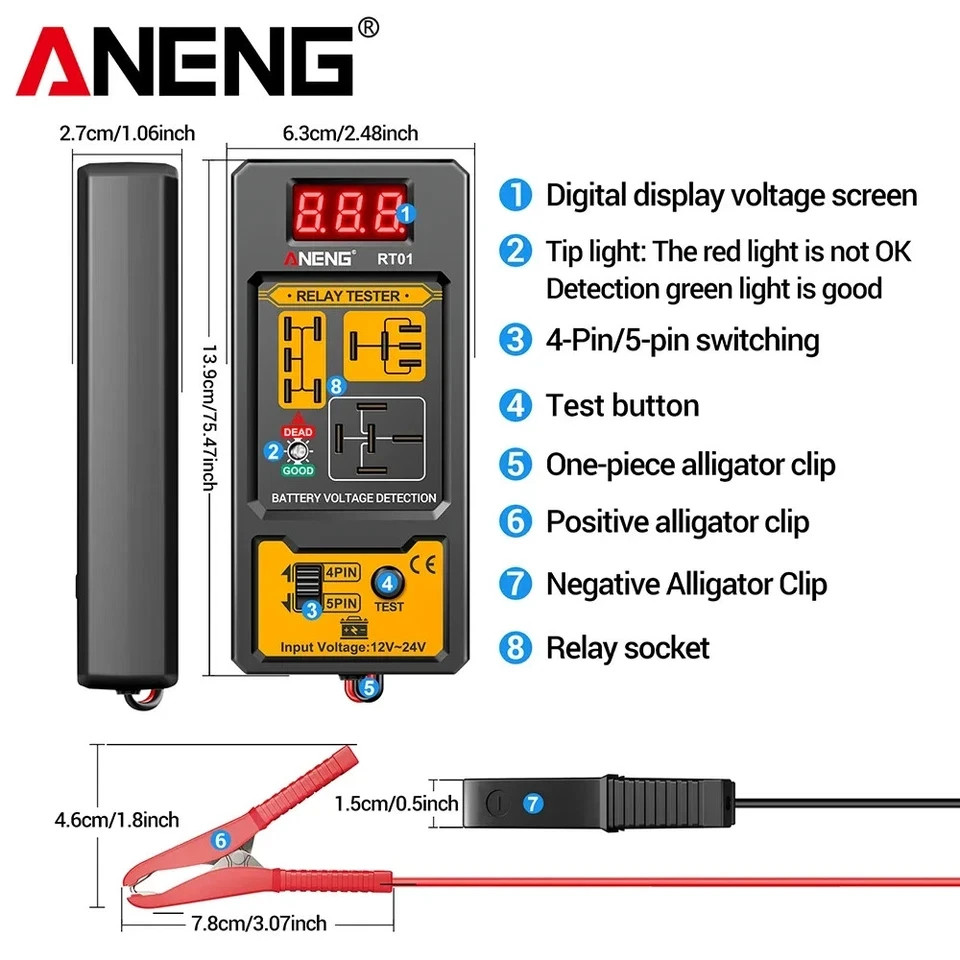 ANENG Universal Car Relay Tester Voltage Tester RT01 11-25V ar Battery