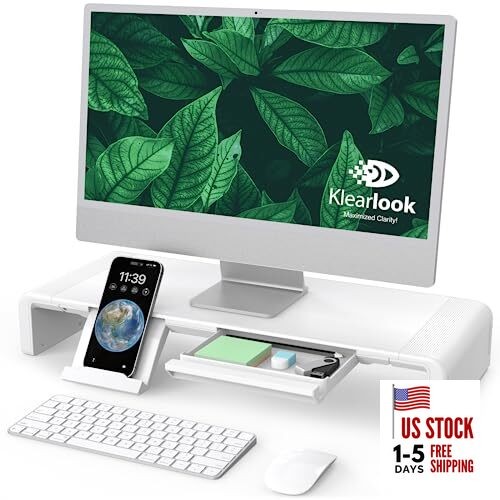 Monitor Stand Riser, Klearlook Foldable, Height Adjustable Computer White