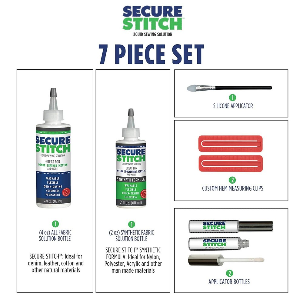 Secure Stitch Liquid Sewing Solution Kit! Fabric Glue