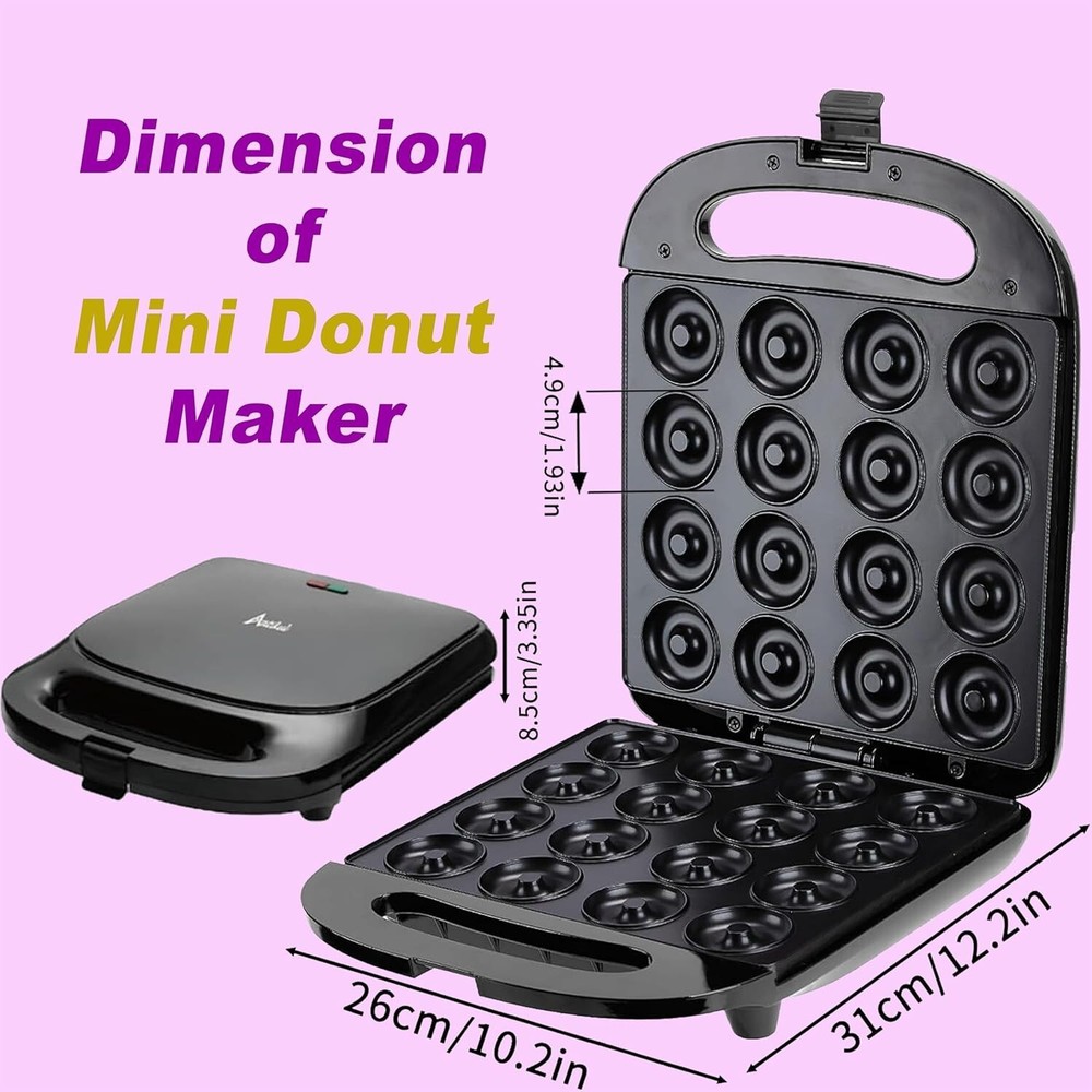 1400W Mini Donut Maker Machine Kitchen Baking for Breakfast, Snacks, Desserts