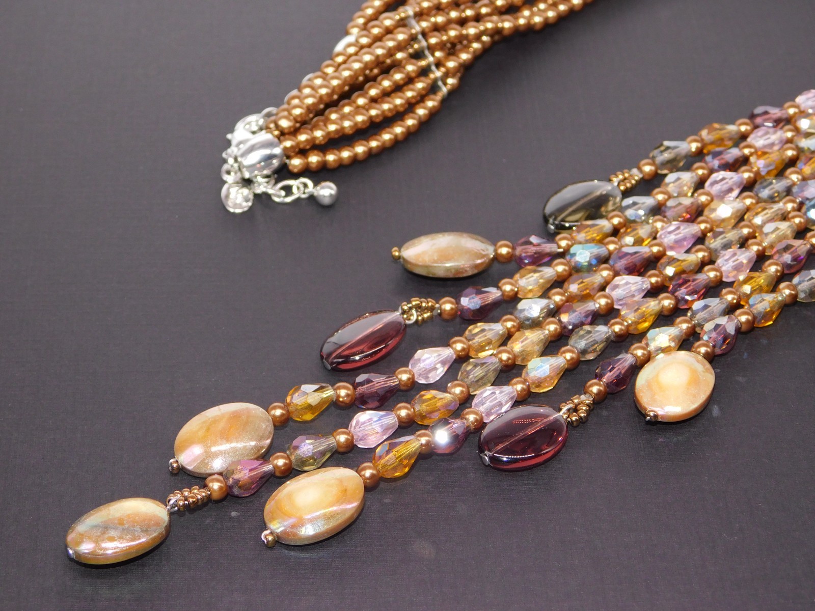 Vintage JOAN RIVERS AB Golden Bronze Starlet Floral Bead Statement Necklace