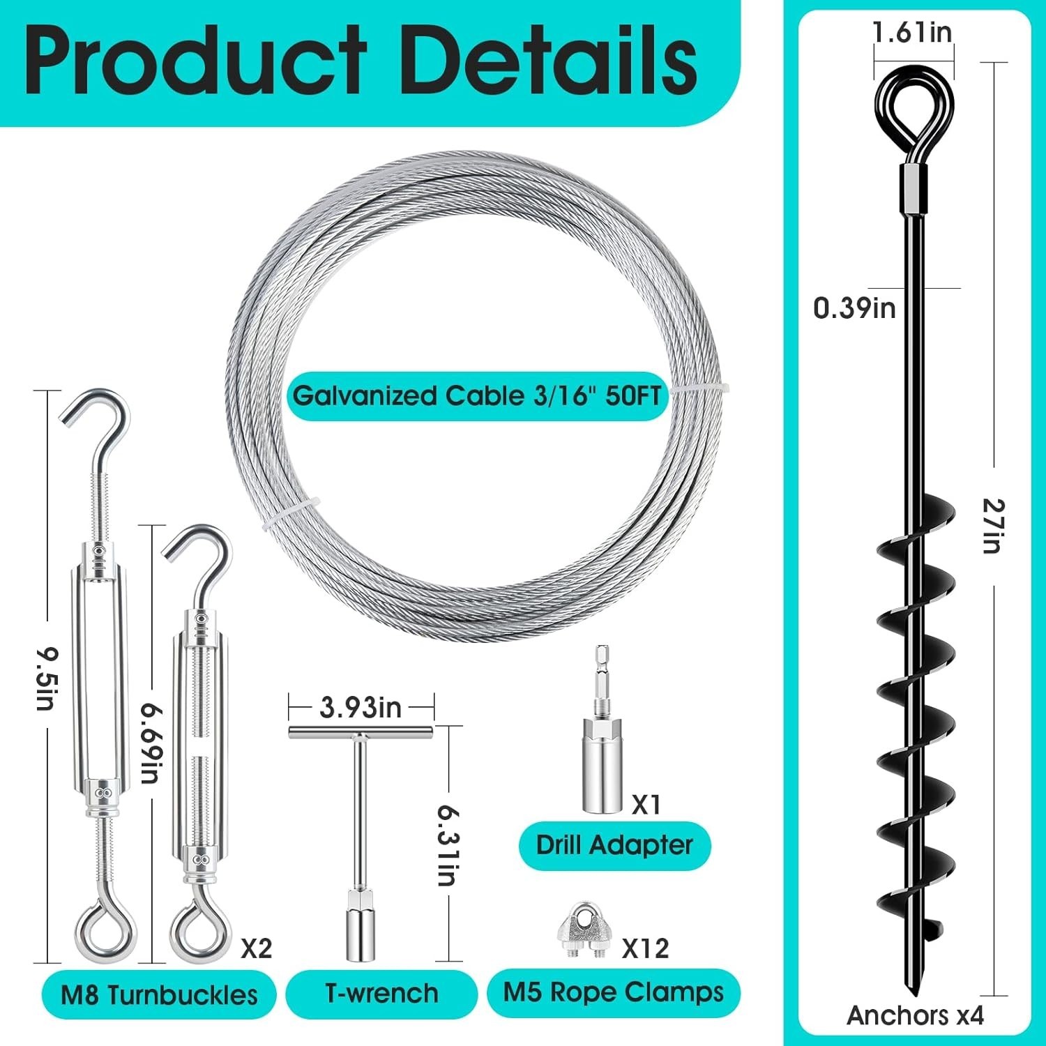 27" Ground Anchors Heavy Duty Shed Anchors Kit, Mobile Home Anchor with 3/16" Ga
