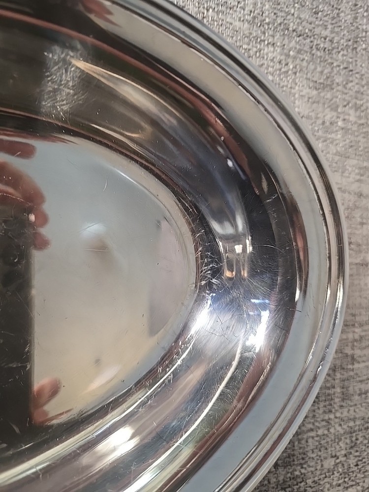 Silver Shallow Server With Handles, Unmarked, Oval, 10.25" Long