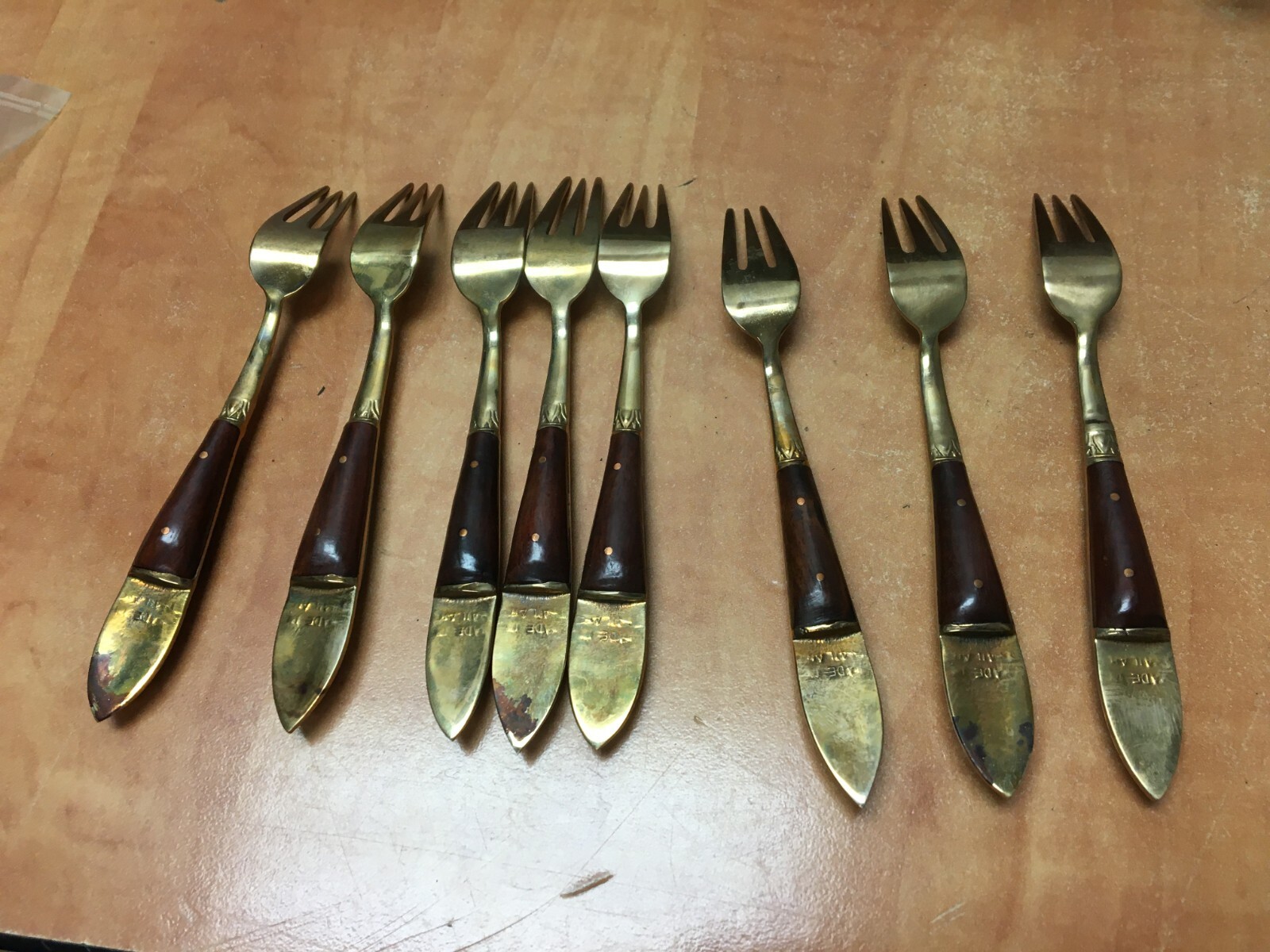 Bronzeware Flatware Set Wood Case From Bangkok Thailand - 19 pieces