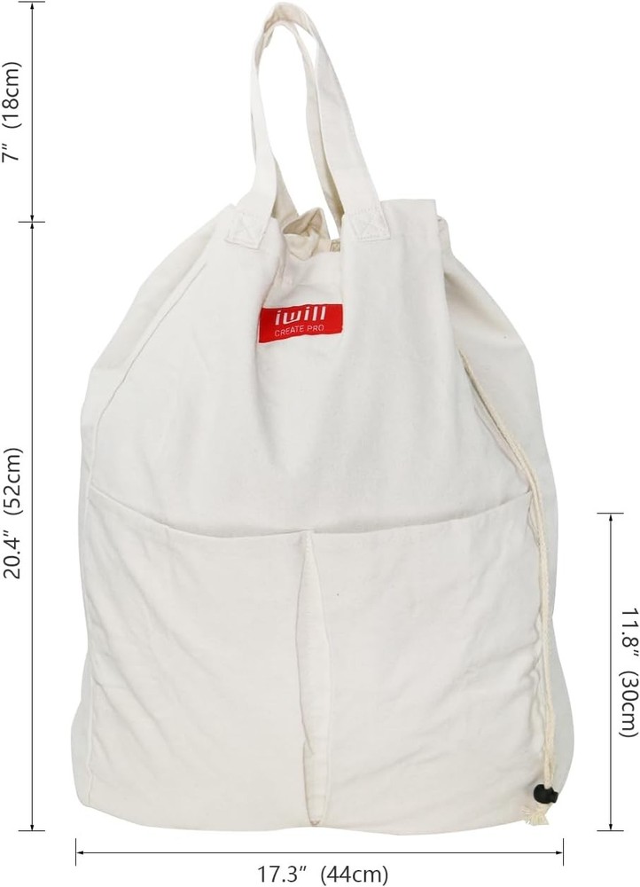 100% breathable pure cotton canvas laundry backpack bag with drawstring