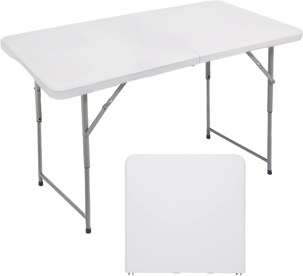 4ft Folding Utility Table - Portable, Adjustable Height for Dining & Picnics