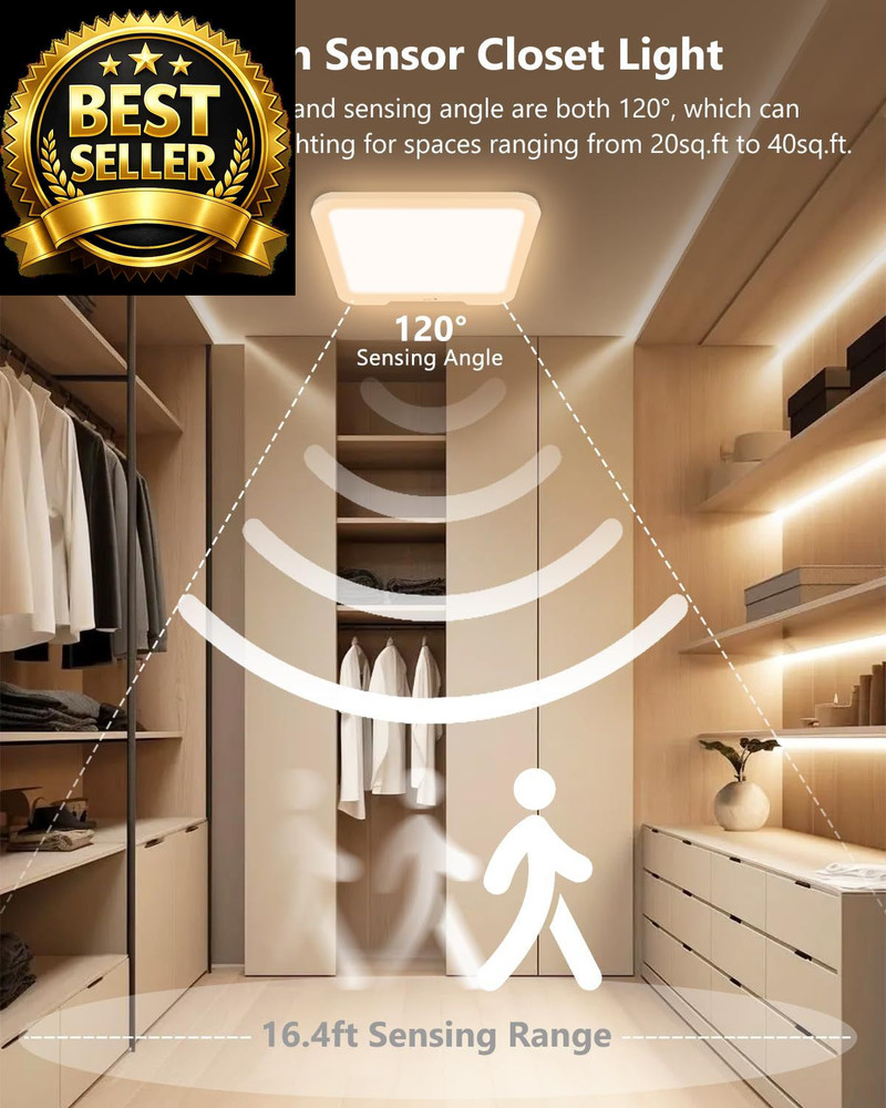 Rechargeable Motion Sensor Ceiling Light with Square-1 Pack, Pack