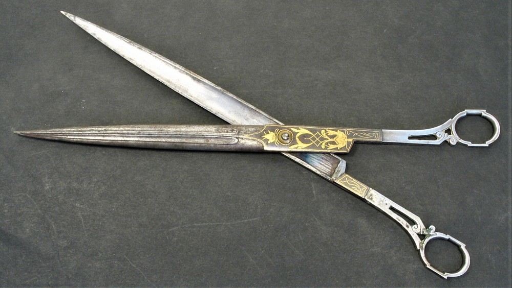 Antique Ottoman Calligraphy SCISSORS Gold Damascened Rare Solid Silver Handles