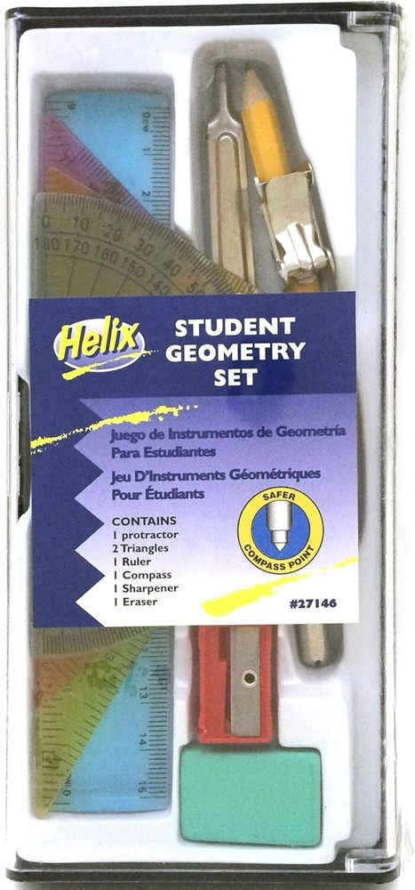 STUDENT SCHOOL GEOMETRY SET HARD CASE