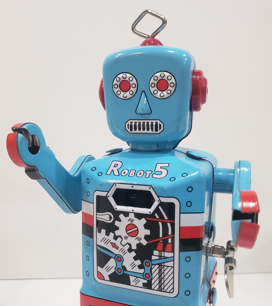 Robot 5 Blue Robot Windup Tin Toy