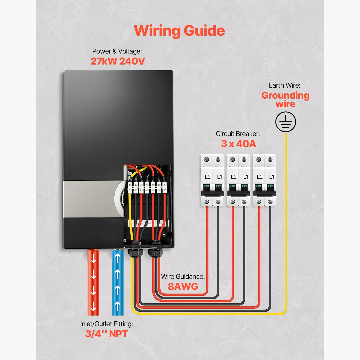 27KW Instant Hot Tankless Water Heater Electric Boiler for Shower Bathroom
