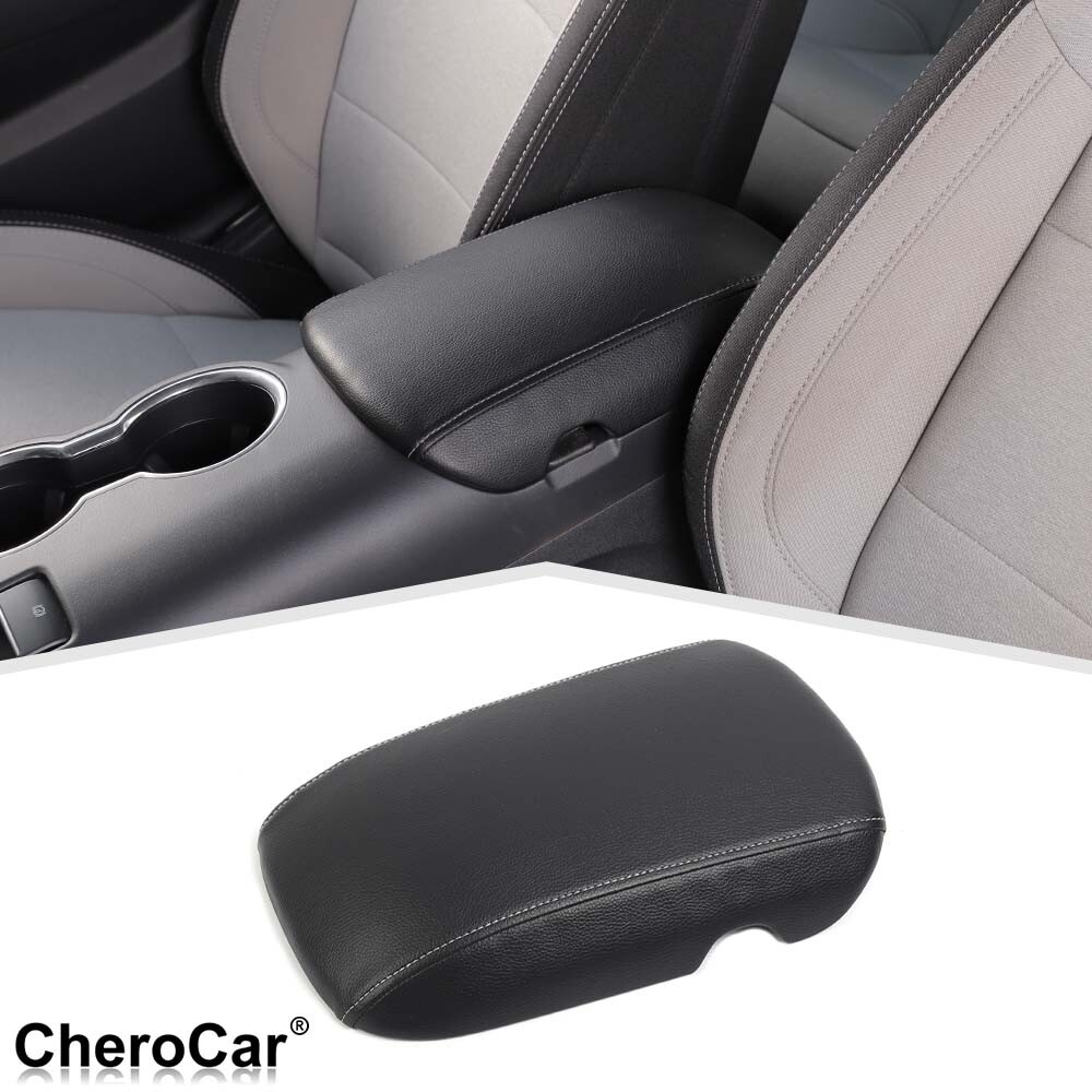 Black PU Leather Center Console Armrest Box Storage Cover For Ford Mustang 2015+