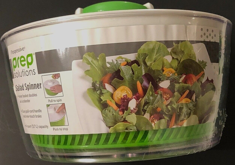 PROGRESSIVE PREP SOLUTIONS Green White Salad Spinner 4 Quart Shrinkwrap New