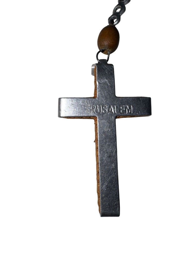 Wooden Rosary Beads Cross Crucifix Jesus Pendant Jerusalem